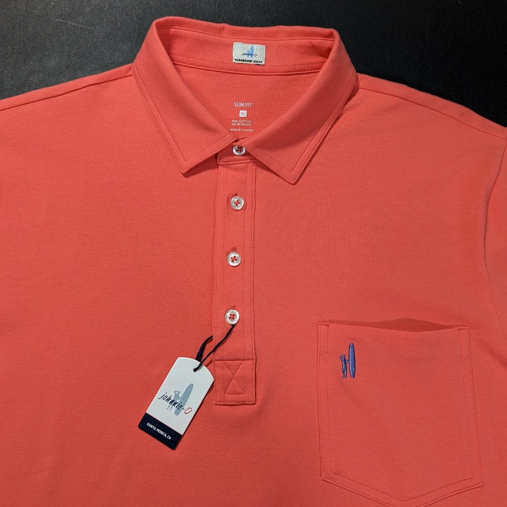 Johnnie-O Golf Polo Shirt Hanging Out Surfer Logo Pocket Men's Size 2XL Slim Fit